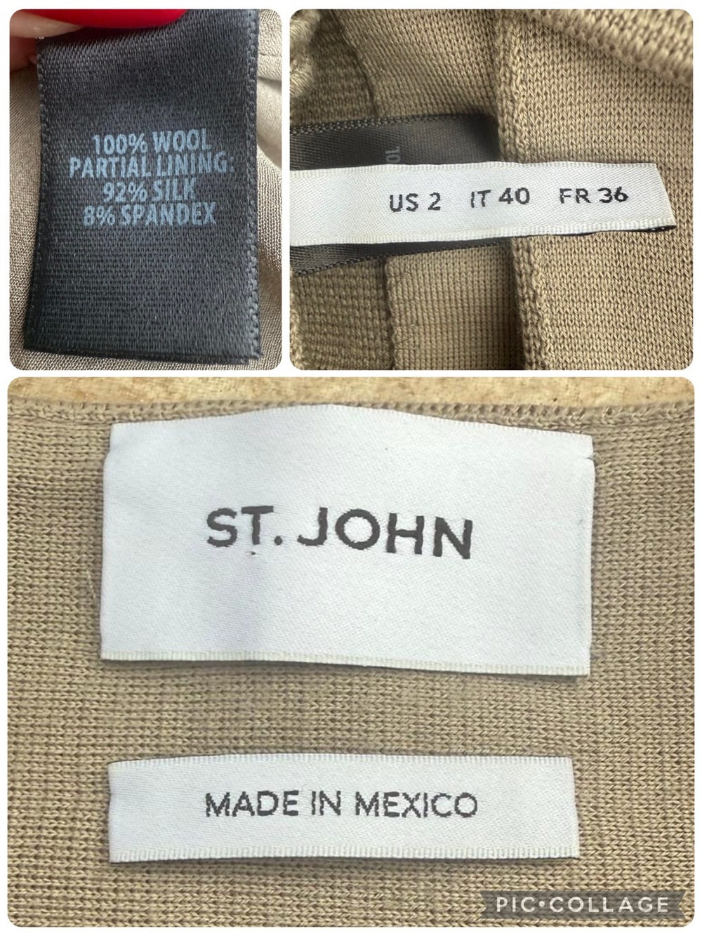 St. John Taupe Wool Two-Piece Skirt Blazer Suit size 2 - Picture 12 of 15